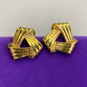 💛 Vintage Monet 22k Gold Plated Knot Earrings | Classic Textured Designer